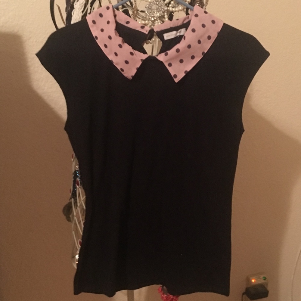 New York and Company Black Pink Polka Dot Top